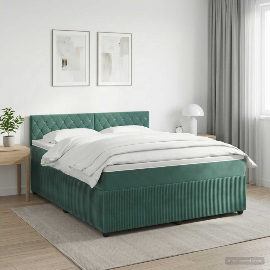 vidaXL Boxspringbed met matras Donkergroen 180 x 200 cm Fluweel vidaXL Boxspringbed met matras Donkergroen 180 x 200 cm Fluweel afbeelding 1