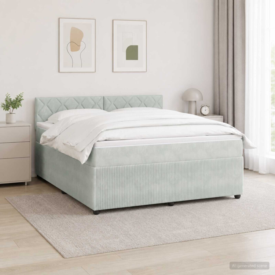 vidaXL Boxspringbed met matras Lichtgrijs 180 x 200 cm Fluweel afbeelding 1