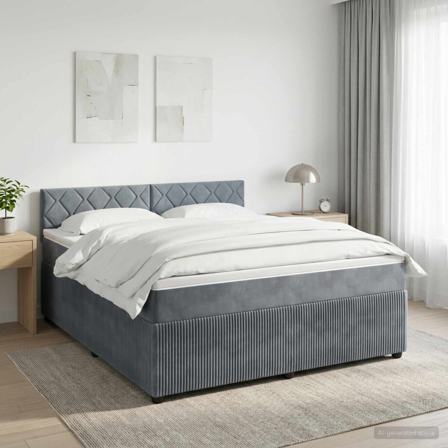vidaXL Boxspringbed met matras Donkergrijs 180 x 200 cm Fluweel afbeelding 1