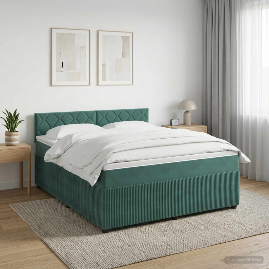 vidaXL Boxspringbed met matras Donkergroen 180 x 200 cm Fluweel afbeelding 1