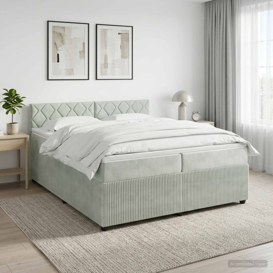 vidaXL Boxspringbed met matras Lichtgrijs 200 x 200 cm Fluweel vidaXL Boxspringbed met matras Lichtgrijs 200 x 200 cm Fluweel afbeelding 1