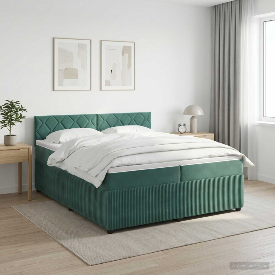 vidaXL Boxspringbed met matras Donkergroen 200 x 200 cm Fluweel vidaXL Boxspringbed met matras Donkergroen 200 x 200 cm Fluweel afbeelding 1