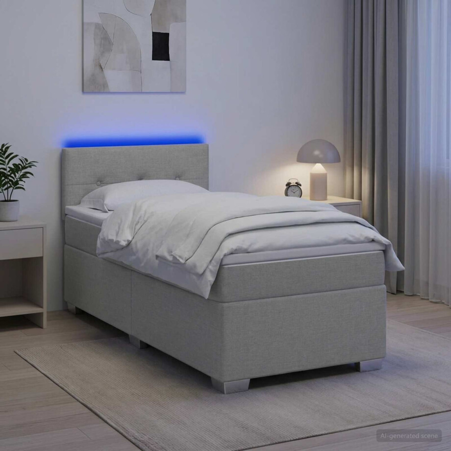 vidaXL Boxspring Bed met Matras en LED Lichtgrijs 80 x 200 cm Stof afbeelding 1