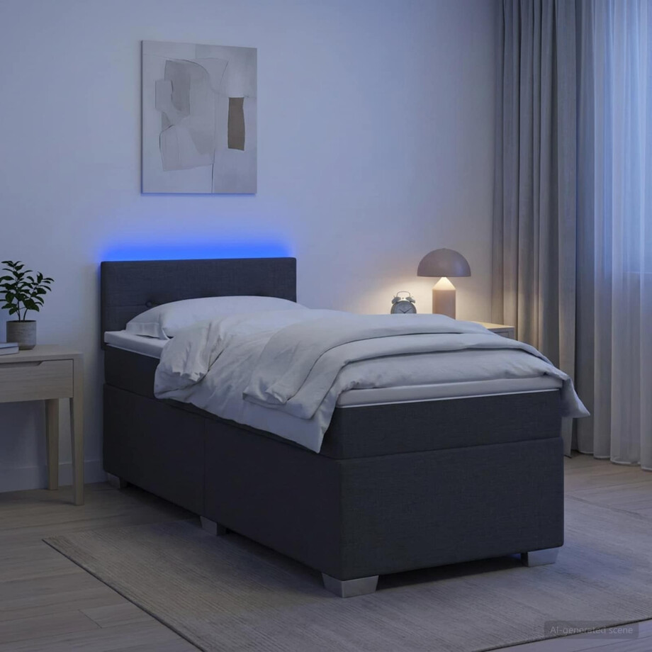 vidaXL Boxspring Bed met Matras en LED Donkergrijs 100 x 200 cm Stof vidaXL Boxspring Bed met Matras en LED Donkergrijs 100 x 200 cm Stof afbeelding 1
