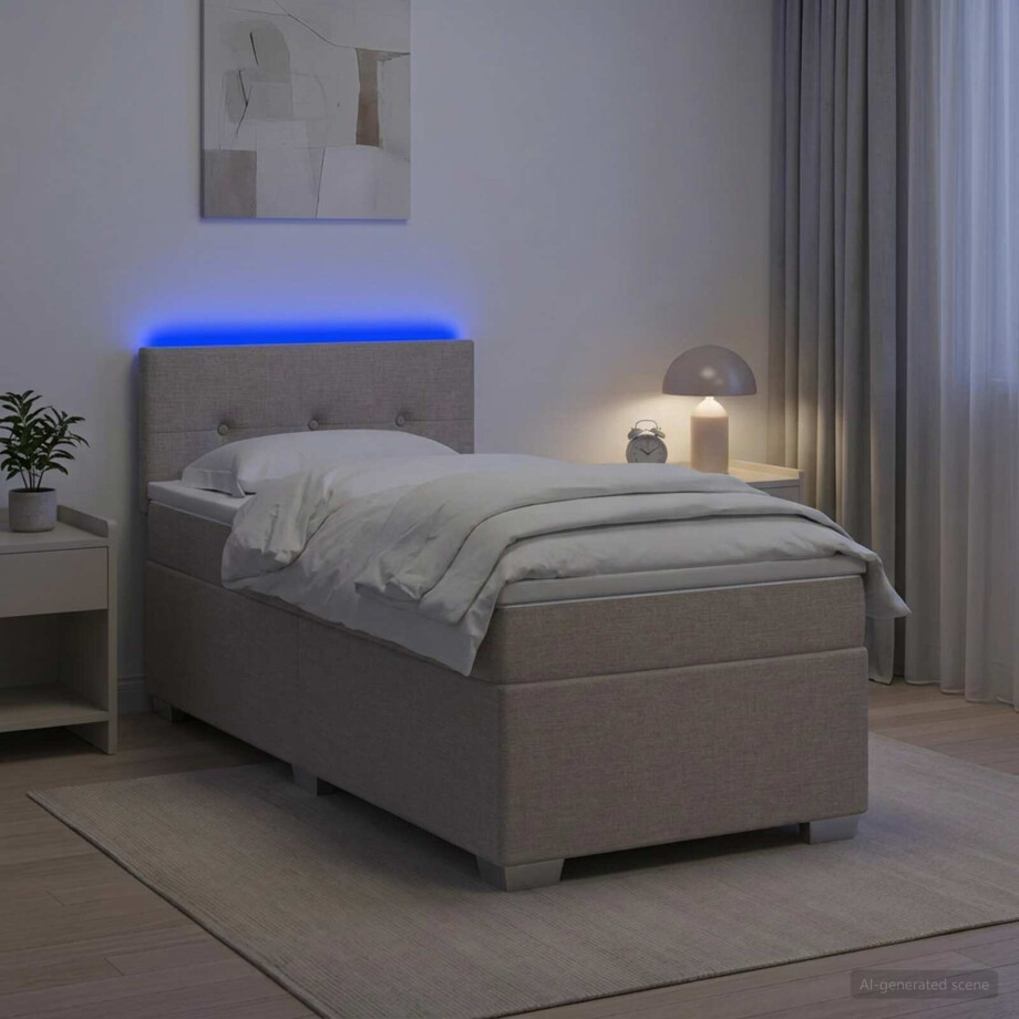 vidaXL Boxspring Bed met Matras en LED Taupe 100 x 200 cm Stof afbeelding 1