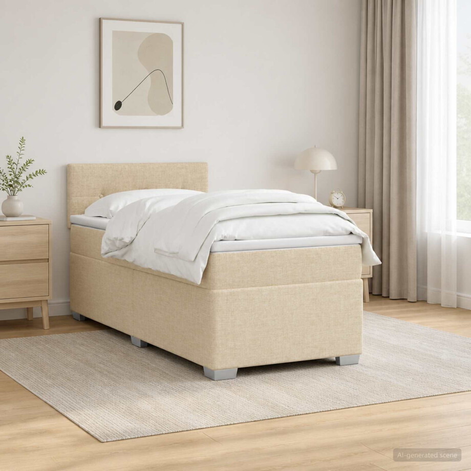 vidaXL Boxspring Bed met Matras en LED Crèmekleurig 80 x 200 cm Stof vidaXL Boxspring Bed met Matras en LED Crèmekleurig 80 x 200 cm Stof afbeelding 1