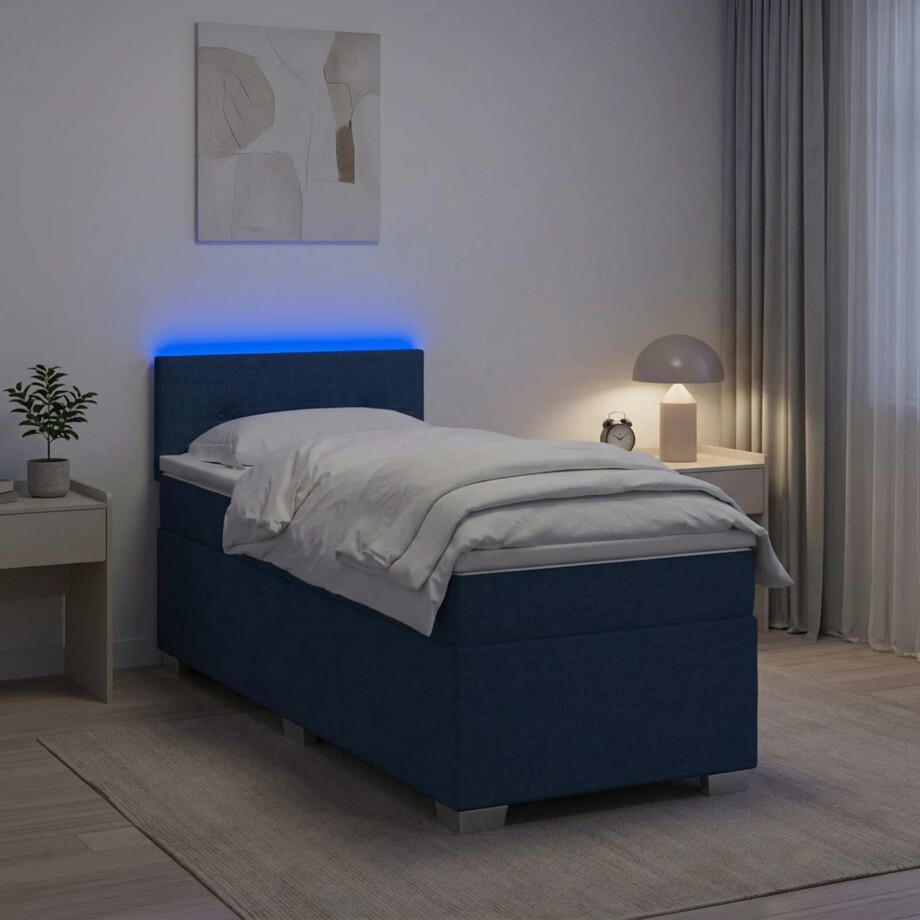 vidaXL Boxspring Bed met Matras en LED Blauw 80 x 200 cm Stof vidaXL Boxspring Bed met Matras en LED Blauw 80 x 200 cm Stof afbeelding 1
