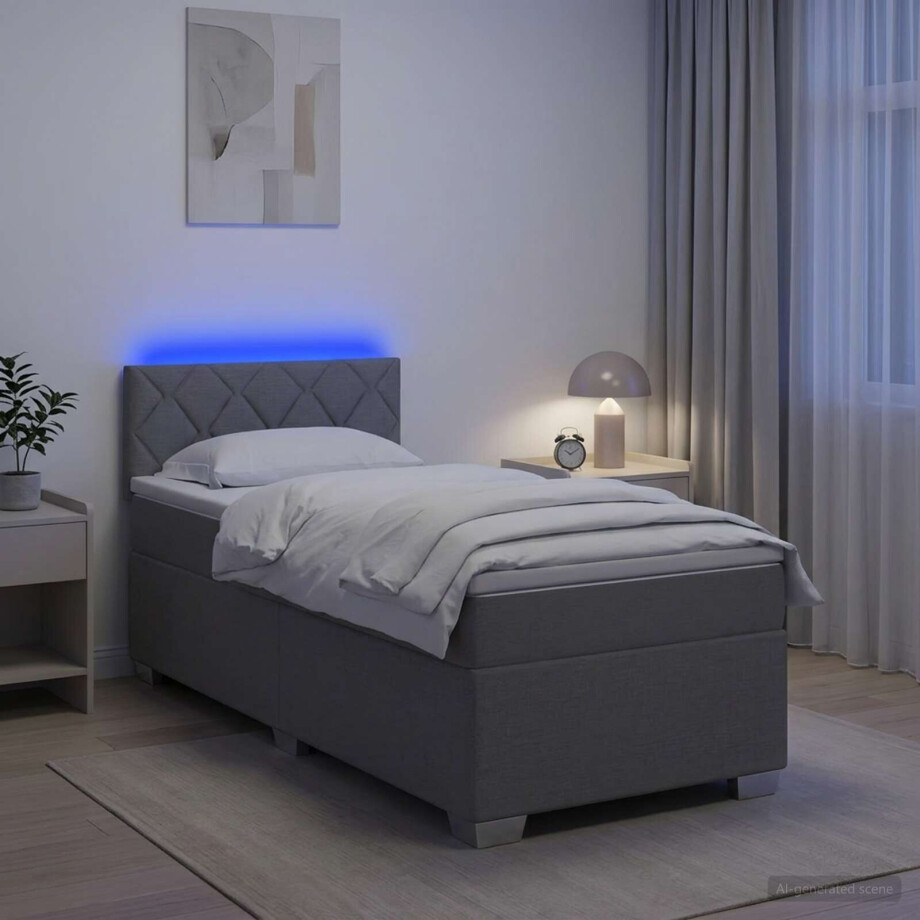 vidaXL Boxspring Bed met Matras en LED Lichtgrijs 100 x 200 cm Stof afbeelding 1