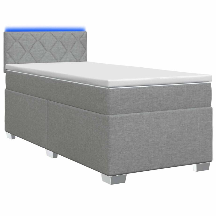 vidaXL Boxspring Bed met Matras en LED Lichtgrijs 90 x 190 cm Stof vidaXL Boxspring Bed met Matras en LED Lichtgrijs 90 x 190 cm Stof afbeelding 1
