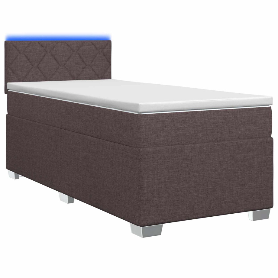 vidaXL Boxspring Bed met Matras en LED Donkerbruin 90 x 190 cm Stof vidaXL Boxspring Bed met Matras en LED Donkerbruin 90 x 190 cm Stof afbeelding 1