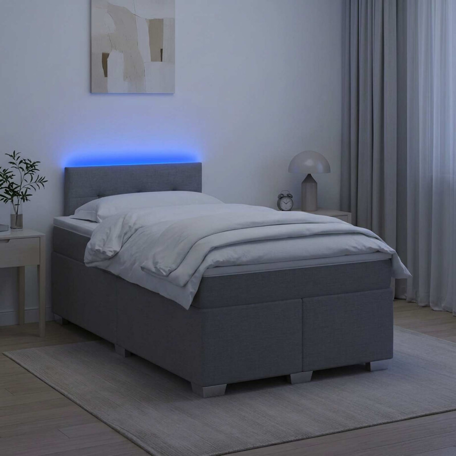 vidaXL Boxspring Bed met Matras en LED Lichtgrijs 120 x 190 cm Stof afbeelding 1