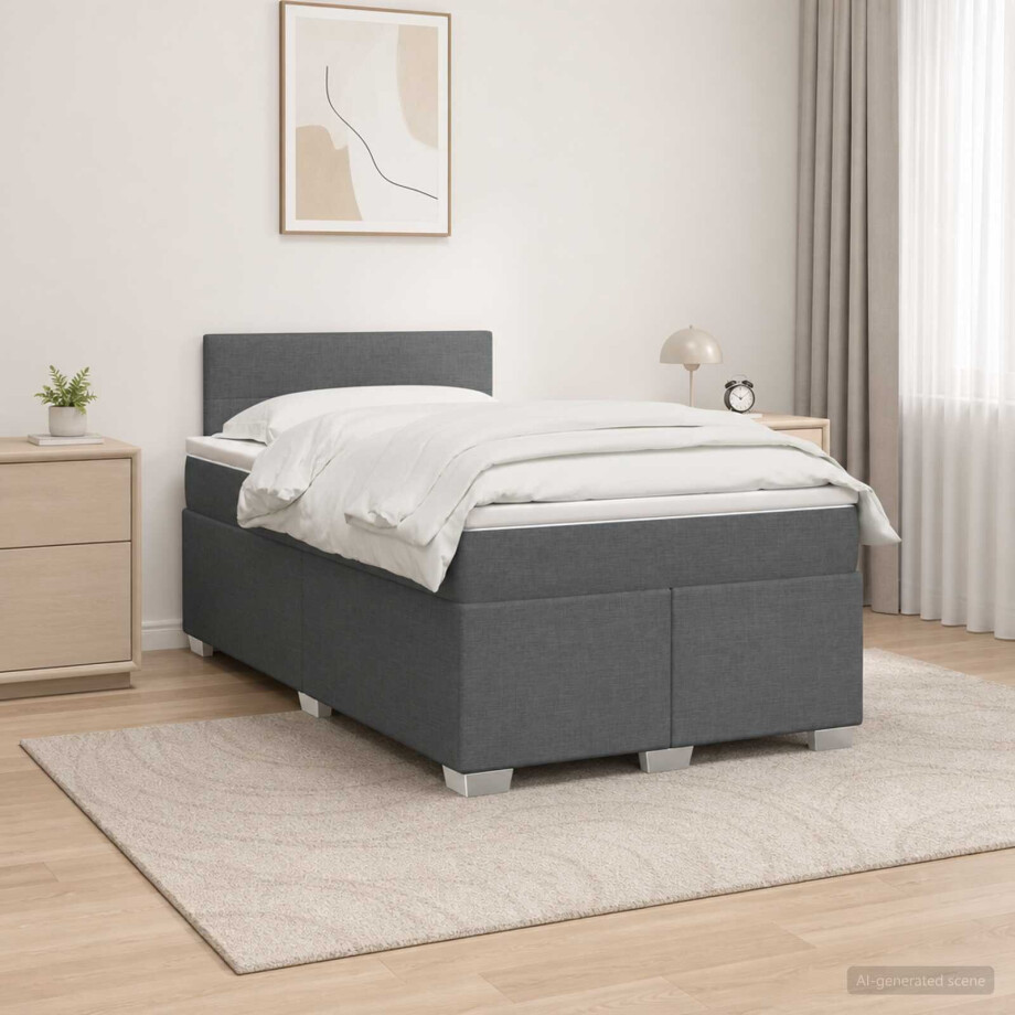 vidaXL Boxspring Bed met Matras en LED Donkergrijs 120 x 200 cm Stof afbeelding 1