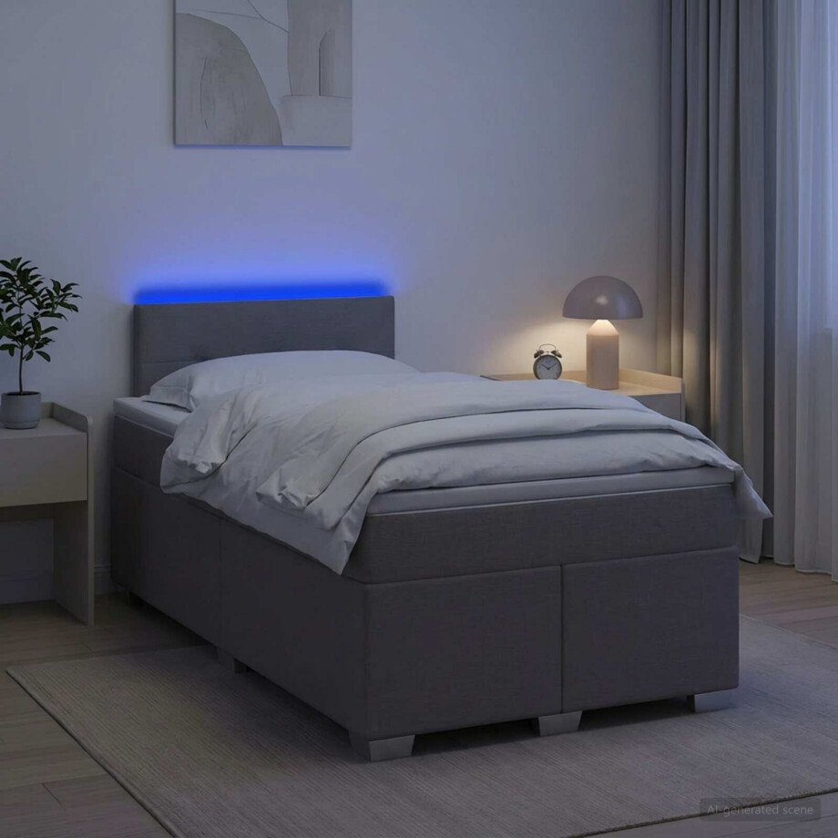 vidaXL Boxspring Bed met Matras en LED Taupe 120 x 190 cm Stof afbeelding 1