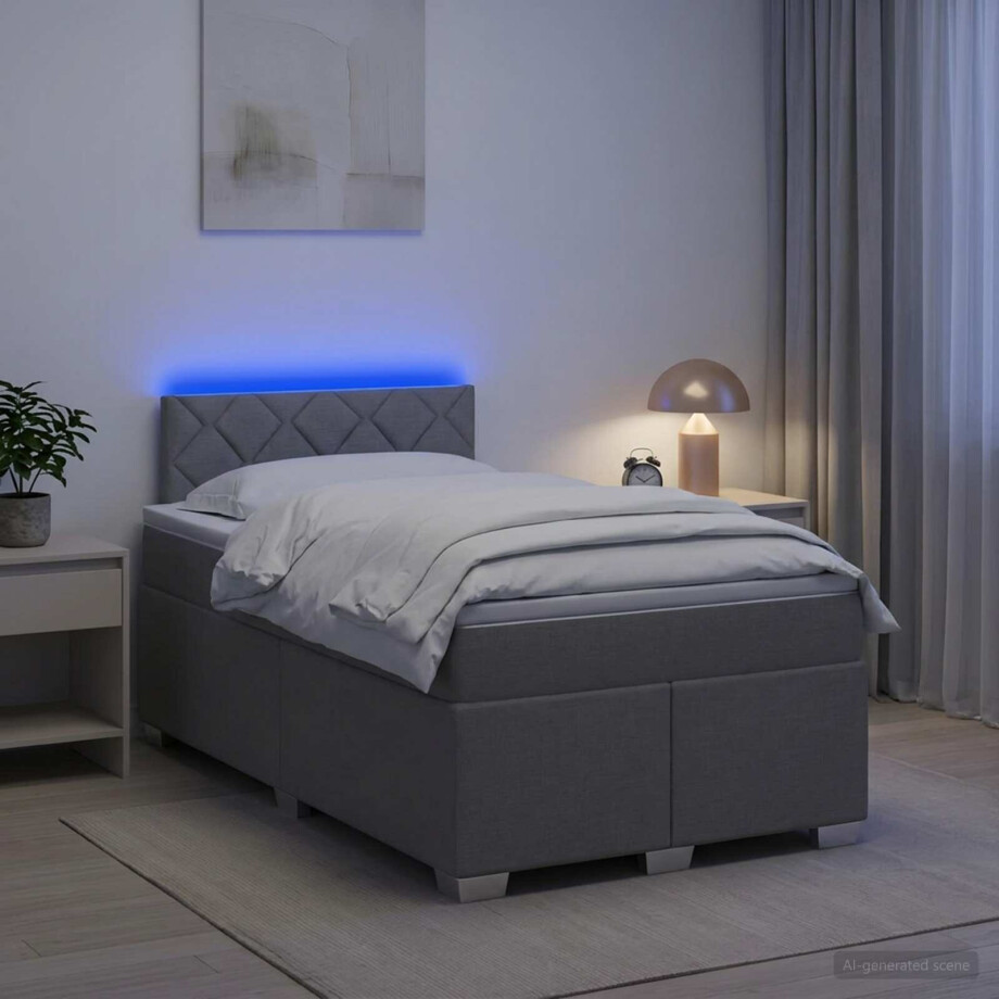 vidaXL Boxspring Bed met Matras en LED Lichtgrijs 120 x 200 cm Stof afbeelding 1