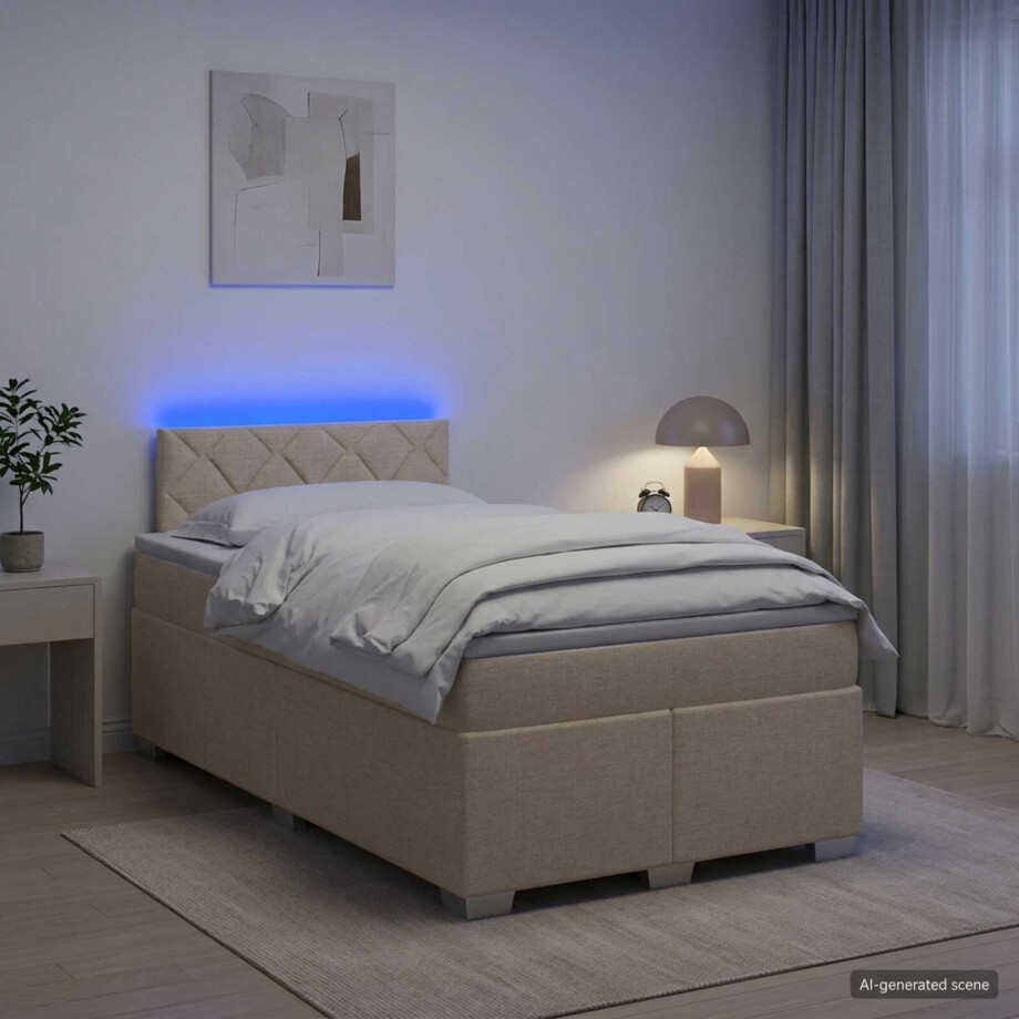 vidaXL Boxspring Bed met Matras en LED Crèmekleurig 120 x 200 cm Stof afbeelding 1