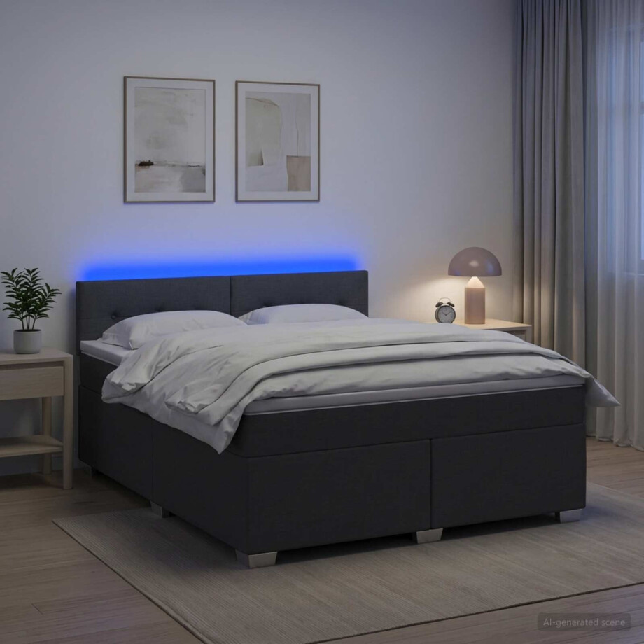 vidaXL Boxspring Bed met Matras en LED Donkergrijs 180 x 200 cm Stof afbeelding 1