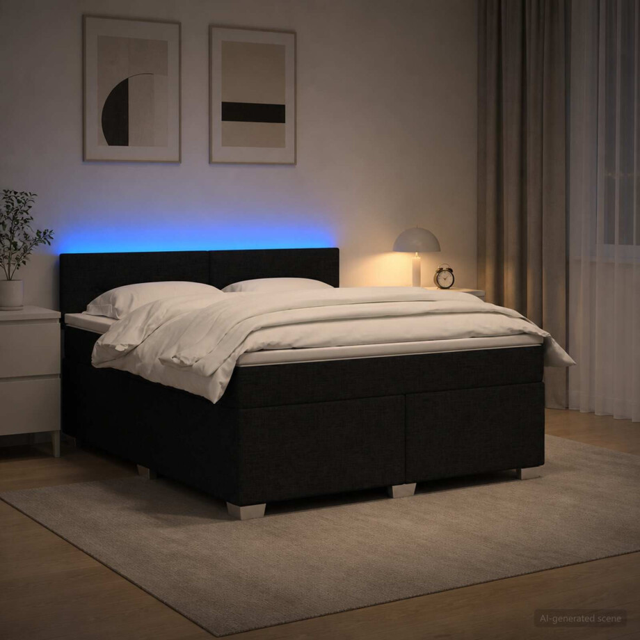 vidaXL Boxspring Bed met Matras en LED Zwart 140 x 190 cm Stof afbeelding 1
