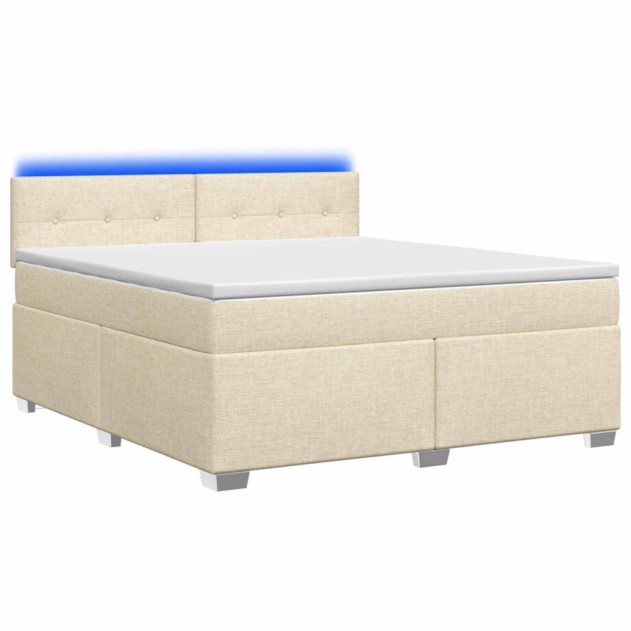 vidaXL Boxspring Bed met Matras en LED Crèmekleurig 180 x 200 cm Stof afbeelding 1