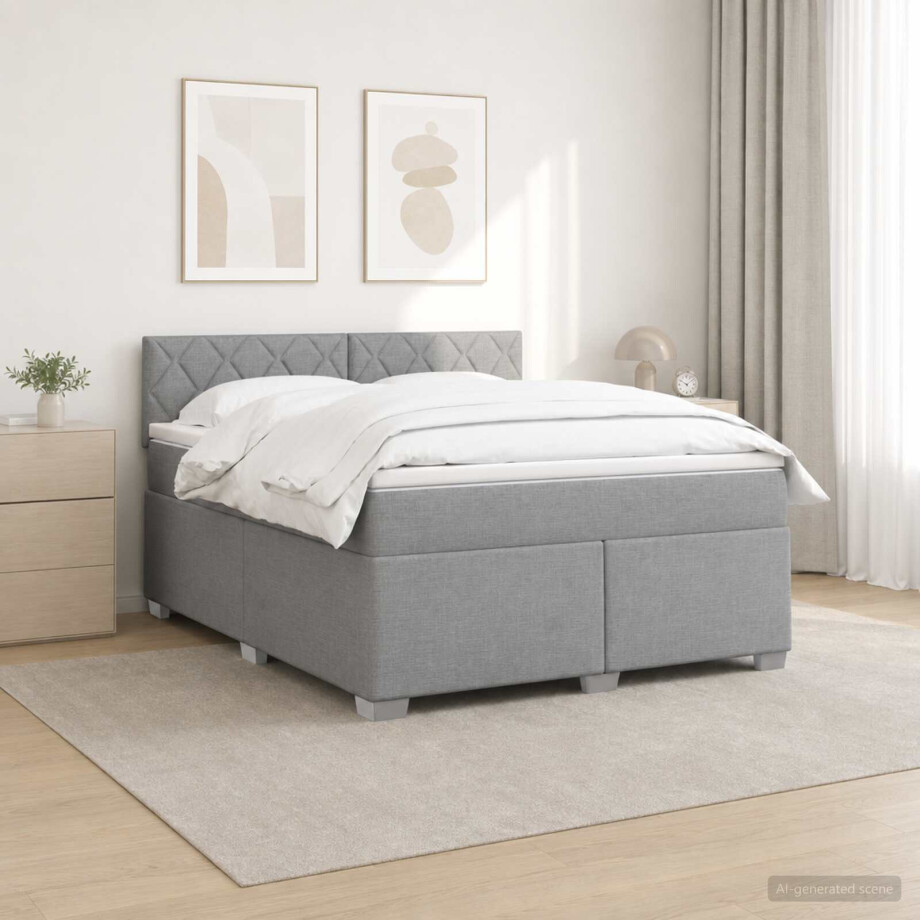 vidaXL Boxspring Bed met Matras en LED Lichtgrijs 160 x 200 cm Stof afbeelding 1