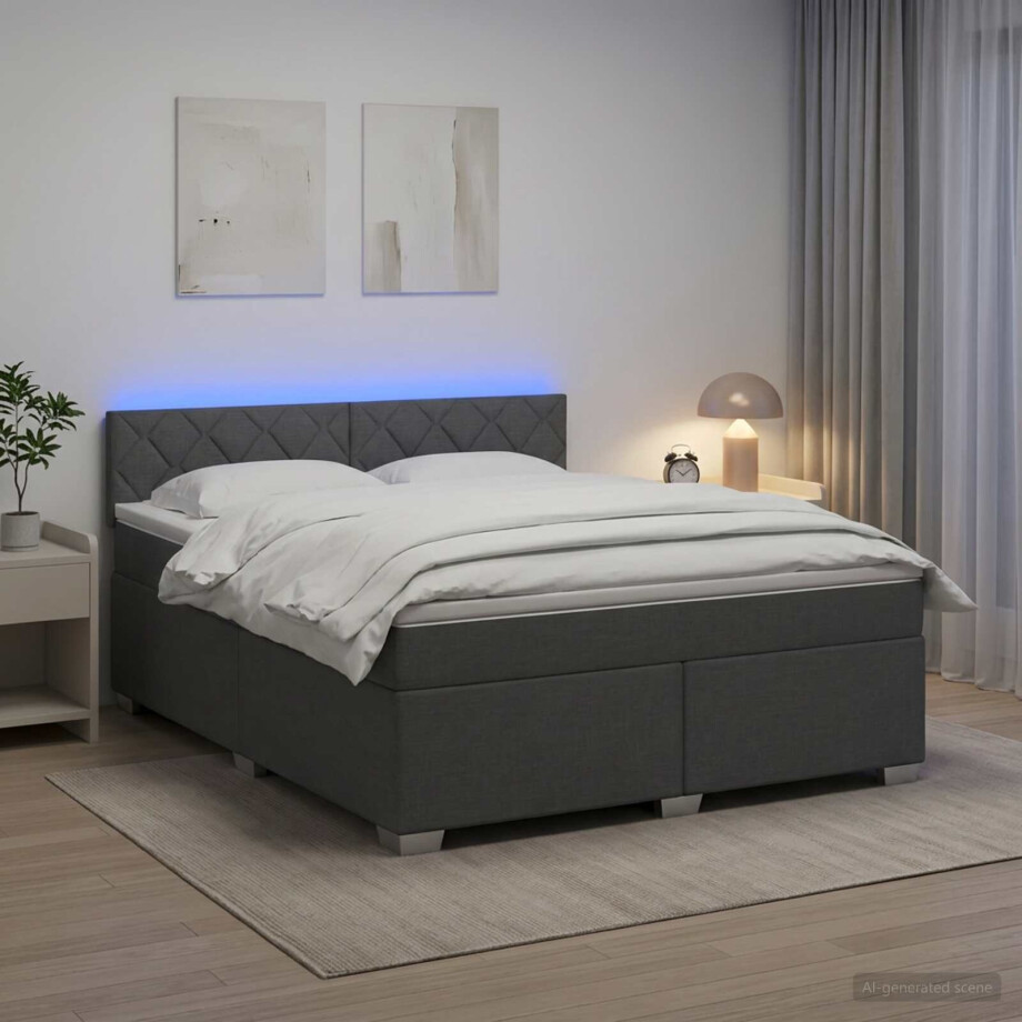vidaXL Boxspring Bed met Matras en LED Donkergrijs 140 x 200 cm Stof afbeelding 1