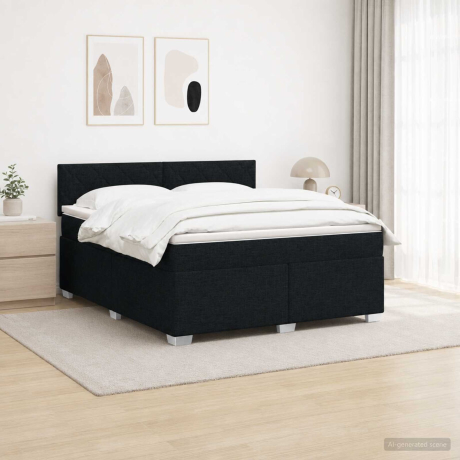 vidaXL Boxspring Bed met Matras en LED Zwart 140 x 200 cm Stof afbeelding 1