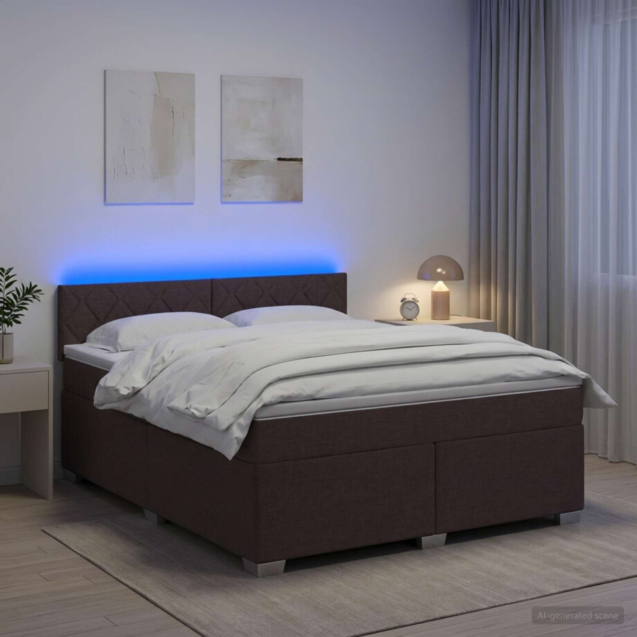 vidaXL Boxspring Bed met Matras en LED Donkerbruin 160 x 200 cm Stof afbeelding 1