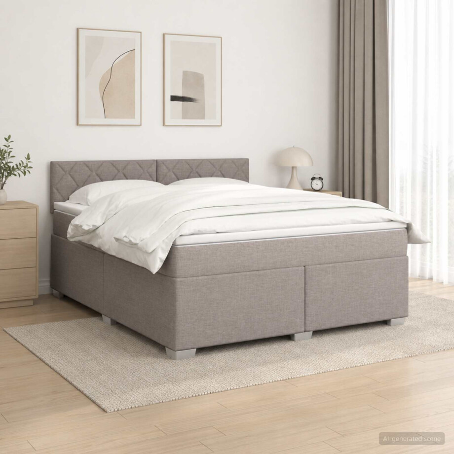vidaXL Boxspring Bed met Matras en LED Taupe 160 x 200 cm Stof afbeelding 1