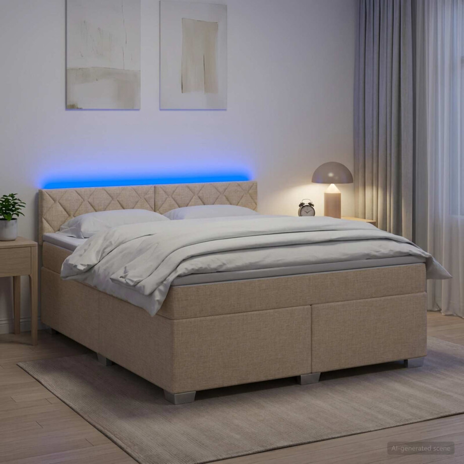 vidaXL Boxspring Bed met Matras en LED Crèmekleurig 180 x 200 cm Stof afbeelding 1