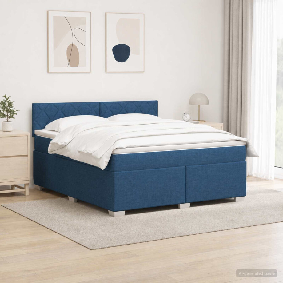 vidaXL Boxspring Bed met Matras en LED Blauw 160 x 200 cm Stof vidaXL Boxspring Bed met Matras en LED Blauw 160 x 200 cm Stof afbeelding 1