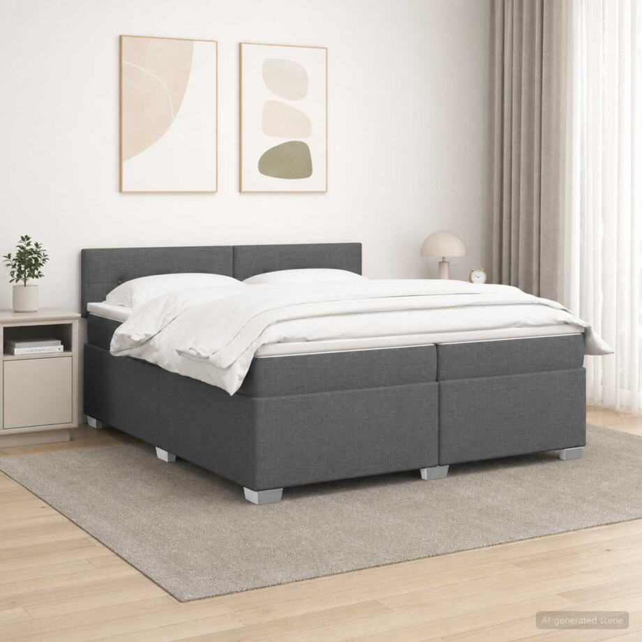vidaXL Boxspring Bed met Matras en LED Donkergrijs 200 x 200 cm Stof afbeelding 1
