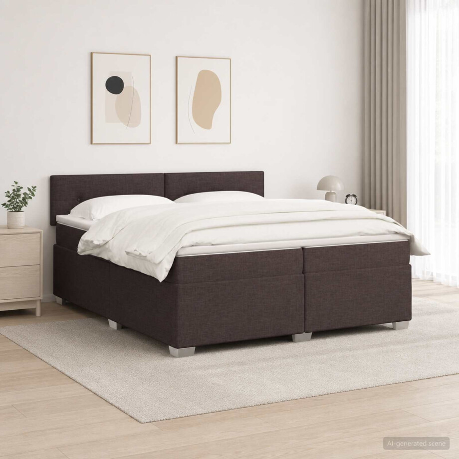 vidaXL Boxspring Bed met Matras en LED Donkerbruin 200 x 200 cm Stof afbeelding 1