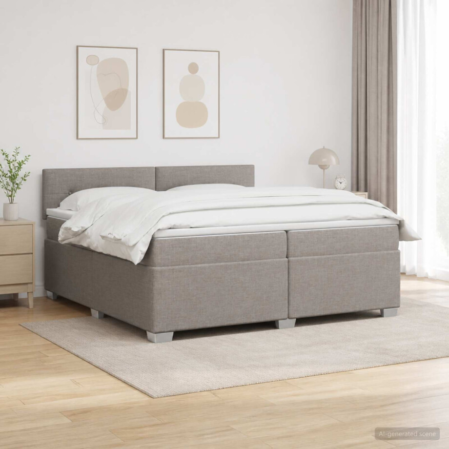 vidaXL Boxspring Bed met Matras en LED Taupe 200 x 200 cm Stof afbeelding 1