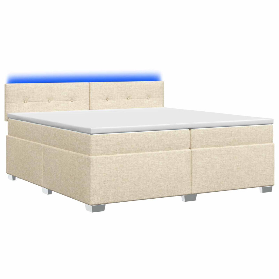 vidaXL Boxspring Bed met Matras en LED Crèmekleurig 200 x 200 cm Stof afbeelding 1
