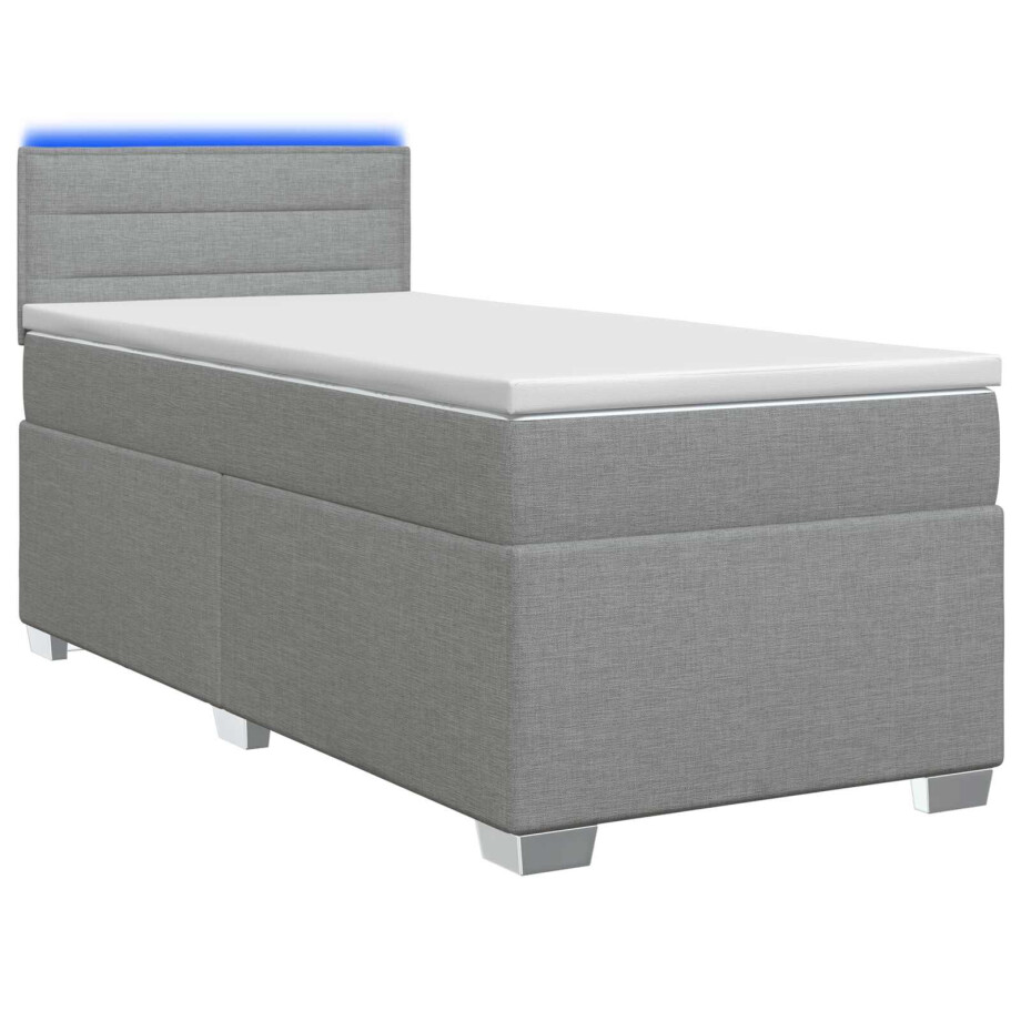 vidaXL Boxspring Bed met Matras en LED Lichtgrijs Enkel Stof vidaXL Boxspring Bed met Matras en LED Lichtgrijs Enkel Stof afbeelding 1