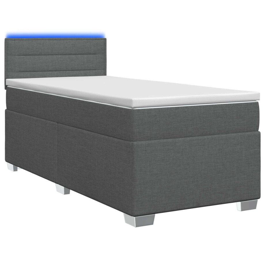 vidaXL Boxspring Bed met Matras en LED Donkergrijs Enkel Stof vidaXL Boxspring Bed met Matras en LED Donkergrijs Enkel Stof afbeelding 1