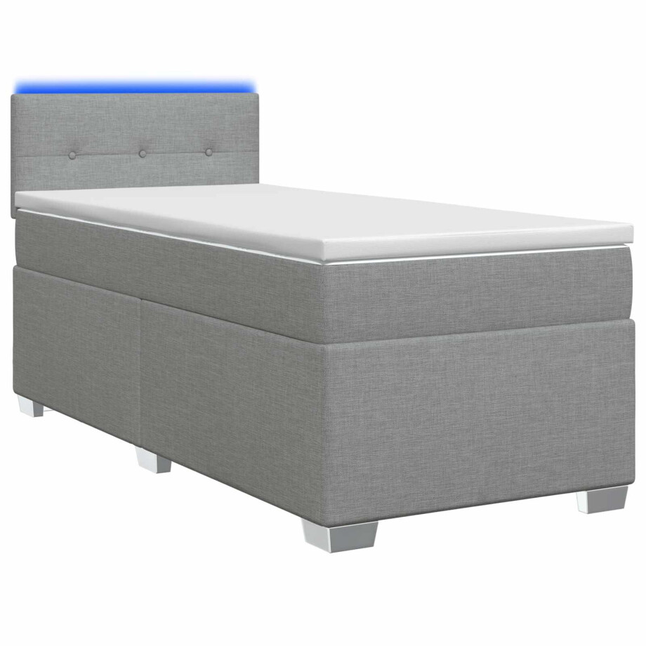 vidaXL Boxspring Bed met Matras en LED Lichtgrijs Enkel Stof vidaXL Boxspring Bed met Matras en LED Lichtgrijs Enkel Stof afbeelding 1