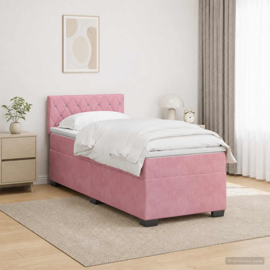 vidaXL Boxspring Bed met Matras en LED Roze 100 x 200 cm fluweel vidaXL Boxspring Bed met Matras en LED Roze 100 x 200 cm fluweel afbeelding 1