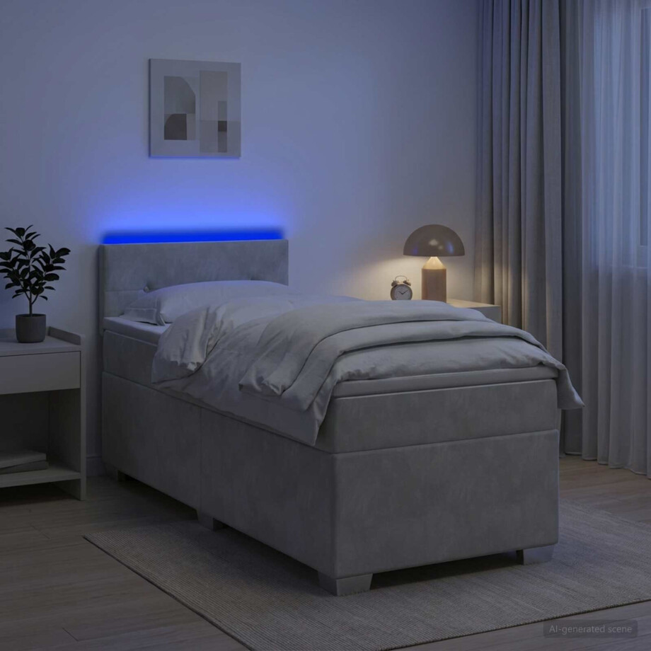 vidaXL Boxspring Bed met Matras en LED Lichtgrijs 80 x 200 cm fluweel afbeelding 1