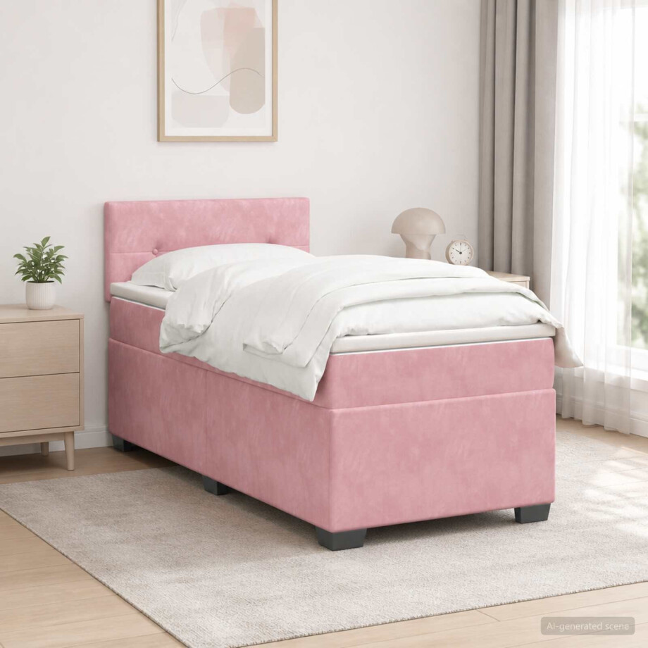 vidaXL Boxspring Bed met Matras en LED Roze 80 x 200 cm fluweel vidaXL Boxspring Bed met Matras en LED Roze 80 x 200 cm fluweel afbeelding 1