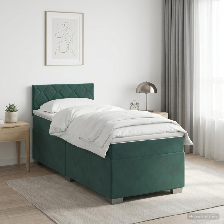 vidaXL Boxspring Bed met Matras en LED Donkergroen 80 x 200 cm fluweel afbeelding 1