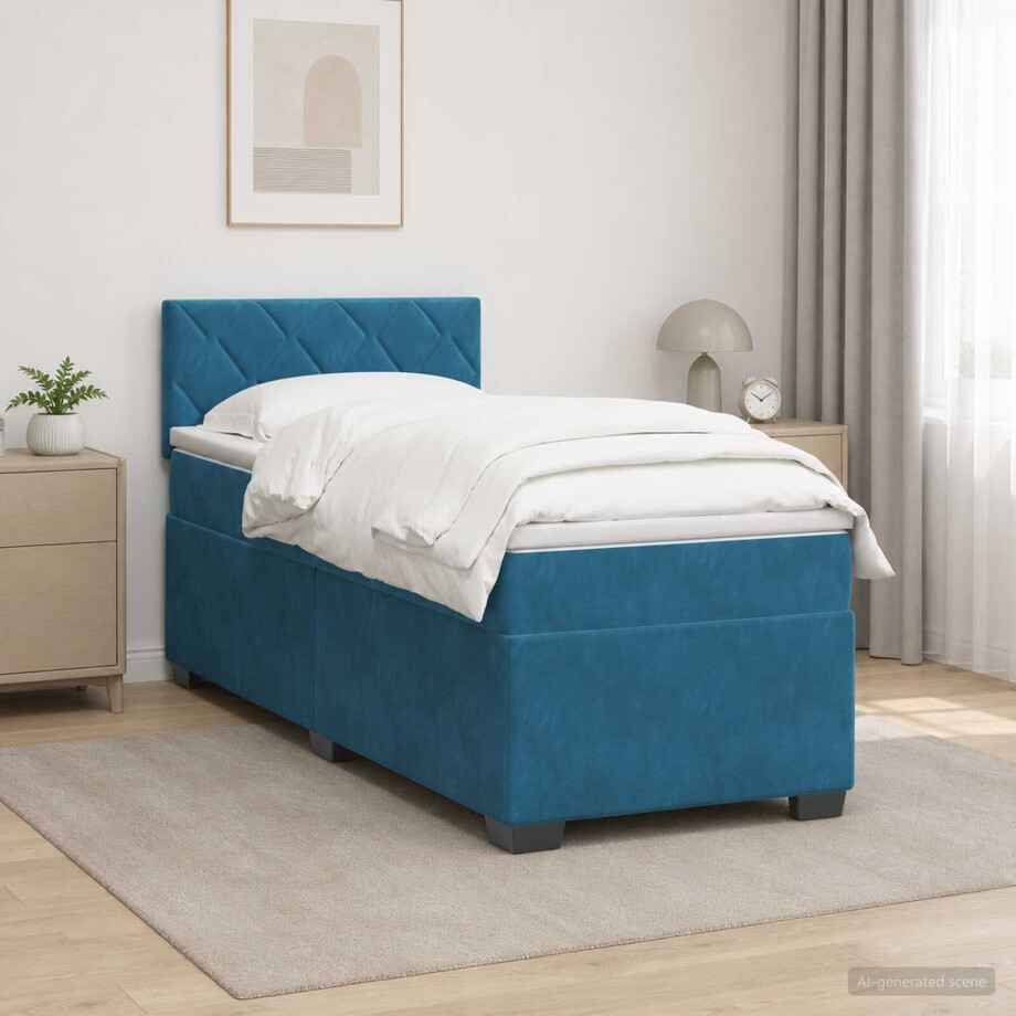 vidaXL Boxspring Bed met Matras en LED Blauw 100 x 200 cm fluweel vidaXL Boxspring Bed met Matras en LED Blauw 100 x 200 cm fluweel afbeelding 1