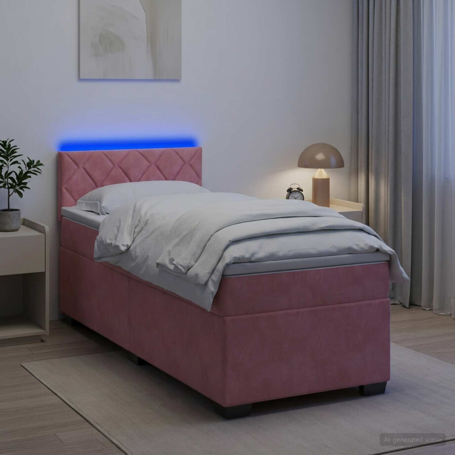 vidaXL Boxspring Bed met Matras en LED Roze 80 x 200 cm fluweel vidaXL Boxspring Bed met Matras en LED Roze 80 x 200 cm fluweel afbeelding 1