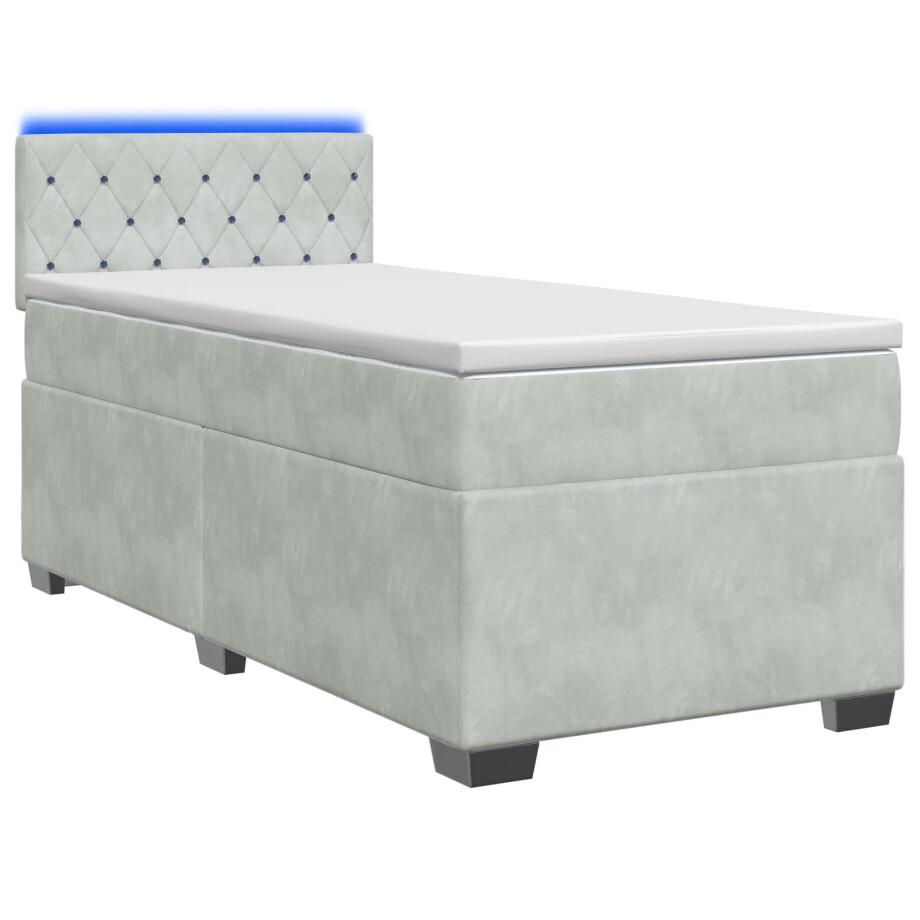 vidaXL Boxspring Bed met Matras en LED Lichtgrijs 90 x 190 cm fluweel vidaXL Boxspring Bed met Matras en LED Lichtgrijs 90 x 190 cm fluweel afbeelding 1