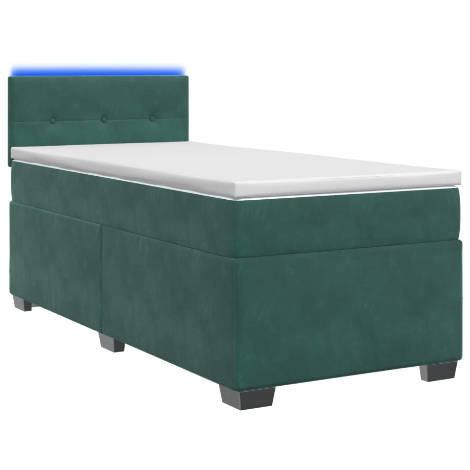 vidaXL Boxspring Bed met Matras en LED Donkergroen 90 x 200 cm fluweel vidaXL Boxspring Bed met Matras en LED Donkergroen 90 x 200 cm fluweel afbeelding 1