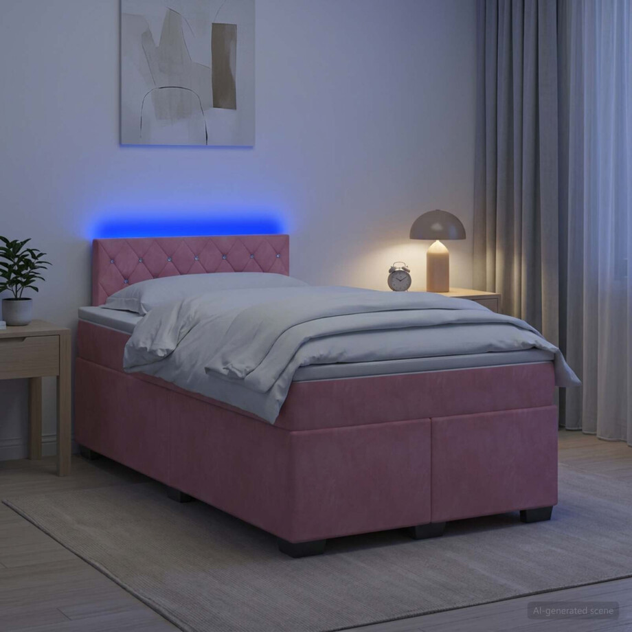 vidaXL Boxspring Bed met Matras en LED Roze 120 x 190 cm fluweel vidaXL Boxspring Bed met Matras en LED Roze 120 x 190 cm fluweel afbeelding 1