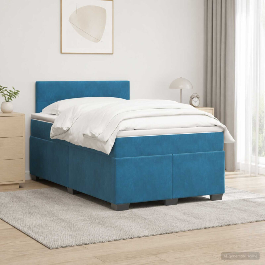 vidaXL Boxspring Bed met Matras en LED Blauw 120 x 190 cm fluweel afbeelding 1