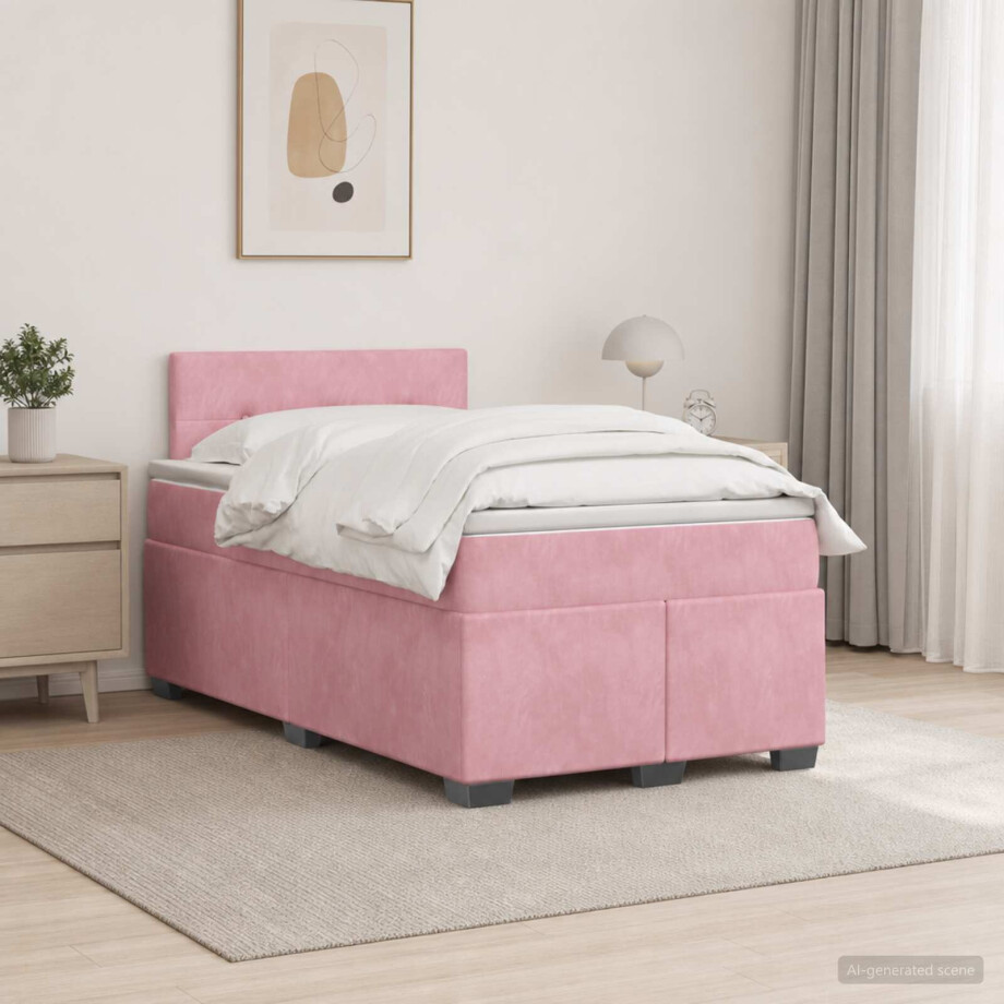 vidaXL Boxspring Bed met Matras en LED Roze 120 x 190 cm fluweel vidaXL Boxspring Bed met Matras en LED Roze 120 x 190 cm fluweel afbeelding 1