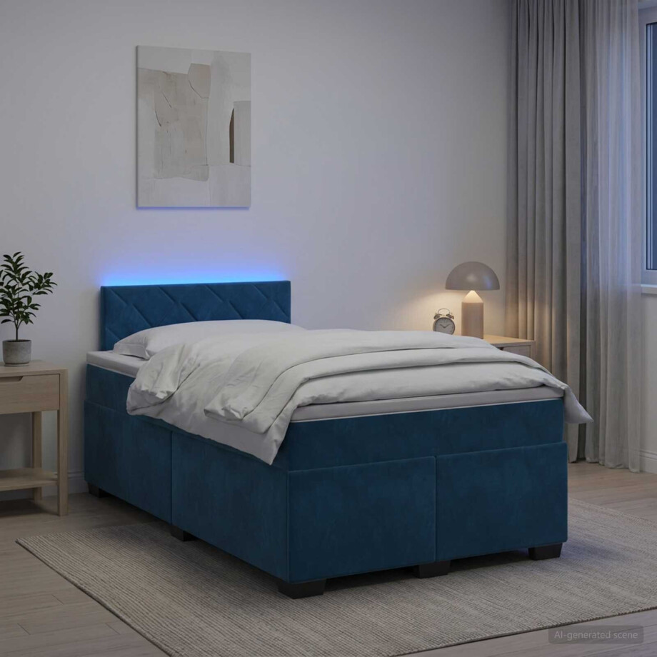 vidaXL Boxspring Bed met Matras en LED Blauw 120 x 190 cm fluweel afbeelding 1