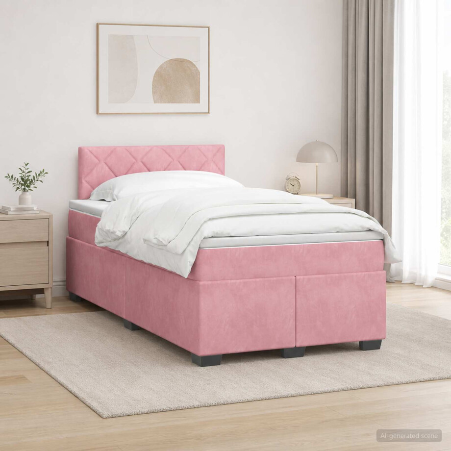 vidaXL Boxspring Bed met Matras en LED Roze 120 x 190 cm fluweel vidaXL Boxspring Bed met Matras en LED Roze 120 x 190 cm fluweel afbeelding 1