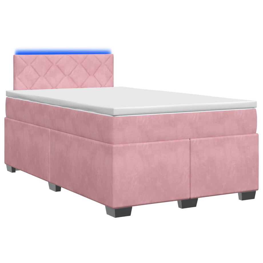 vidaXL Boxspring Bed met Matras en LED Roze 120 x 200 cm fluweel vidaXL Boxspring Bed met Matras en LED Roze 120 x 200 cm fluweel afbeelding 1